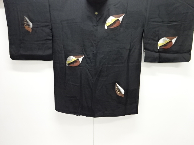 JAPANESE ANTIQUE HAORI / TAISHO ROMAN STYLE / SILK / URUSHI / WOVEN ABSTRACT LEAVES